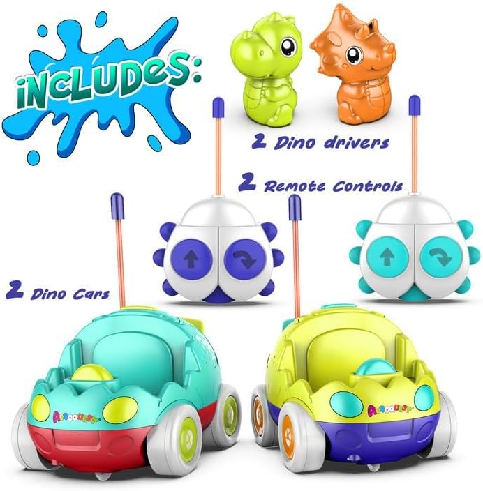 Remote Control Car for Toddlers Toddler Toys for 18+Months RC Cars with LED Lights & Music Dinosaur Toy for Kids Green