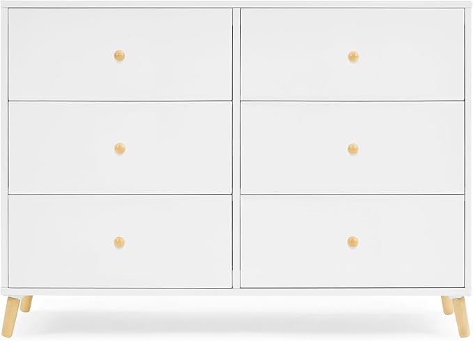 Delta Children Essex 6 Drawer Dresser, Bianca White/Natural