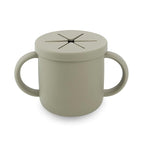 PandaEar 2 Pack Silicone Baby Straw & Snack Cup with 2 Spoons 2 Forks, Dual-Purpose Toddler Training Cups, Light Tan/Walnut