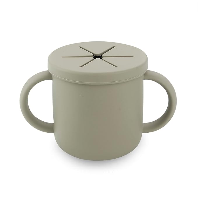 PandaEar 2 Pack Silicone Baby Straw & Snack Cup with 2 Spoons 2 Forks, Dual-Purpose Toddler Training Cups, Light Tan/Walnut