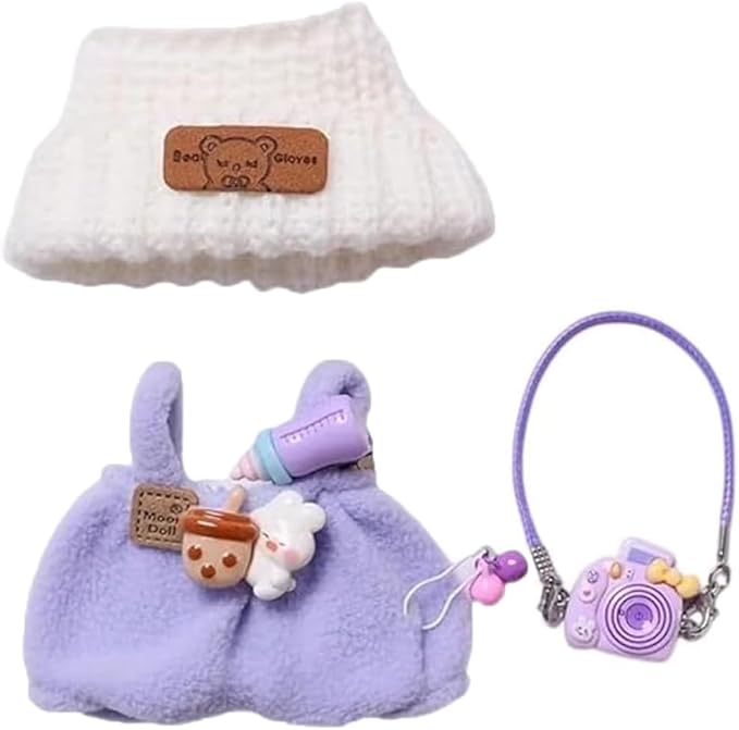 YAMASO Doll Clothes and Accessories Suitable for 17cm Dolls (1hat+1romper+1Camera Backpack no Doll)(Purple)