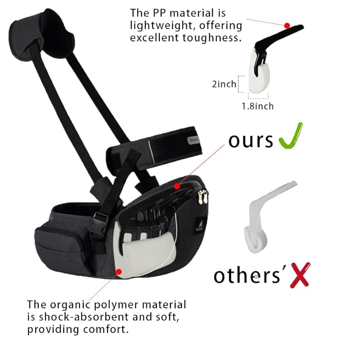 Baby Hip Seat Carrier Baby Waist Stool for Child Infant Toddler with Adjustable Strap Buckle Pocket Soft Inner Huge Storage (Black)