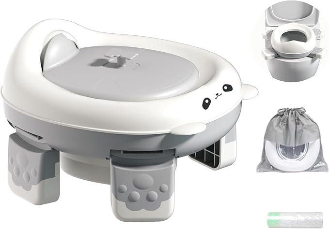 Portable Travel Potty, Training for Baby to Toddler, Travel Toilet Seat with Charts and Storage Bag, Folding Potty for Kids Boys Girls Indoor and Outdoor (Gray)