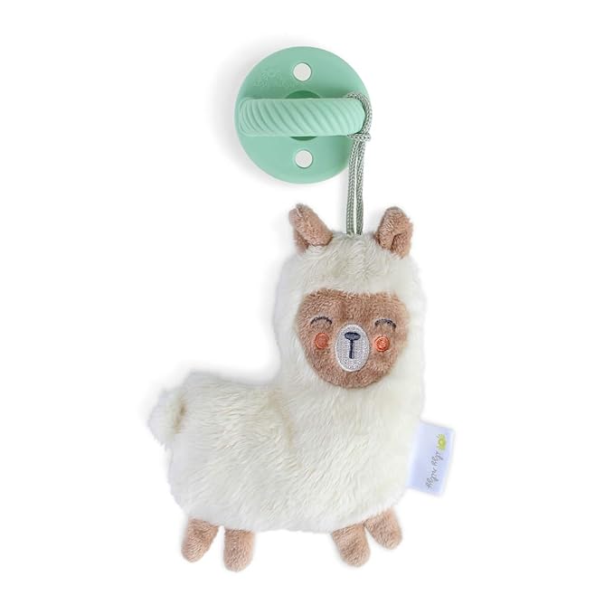 Itzy Ritzy Pacifier & Lovey Set - Includes Silicone Pacifier with Stuffed Animal Lovey - Detachable Plush Llama Binky Holder & Coordinating Mint Silicone Binky, Ideal for Ages 0 Months & Up