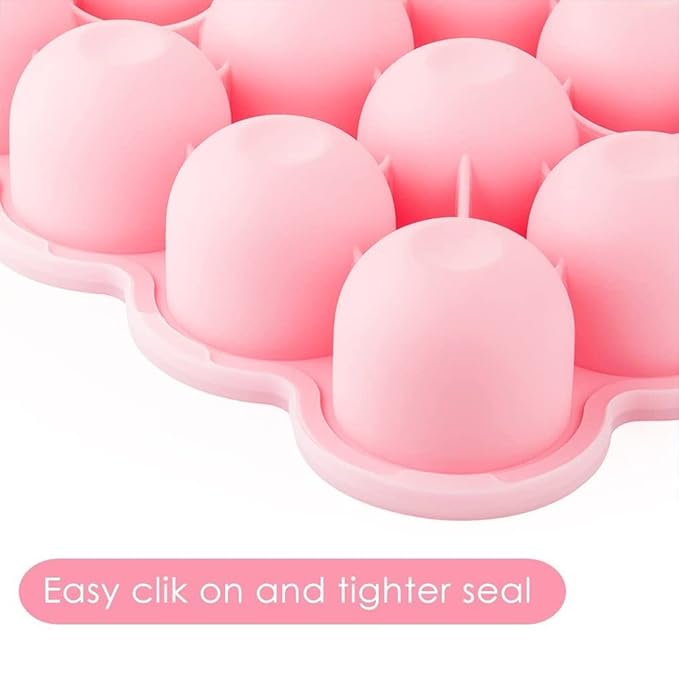 Samuelworld Baby Breast Milk and Food Storage Container, 12 Portions x 2.5oz, Stackable Food Grade Silicone Tray with Clip-On Hard Lid for Homemade Purees, Vegetables & Fruits - Pink