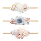 Baby Girl Nylon Headbands Flower Hair Bows Accessories-Elastic Hair Band Crown Handmade FLoral Wraps Birthday Gifts for Girls Newborn Infant Toddler 3Pcs
