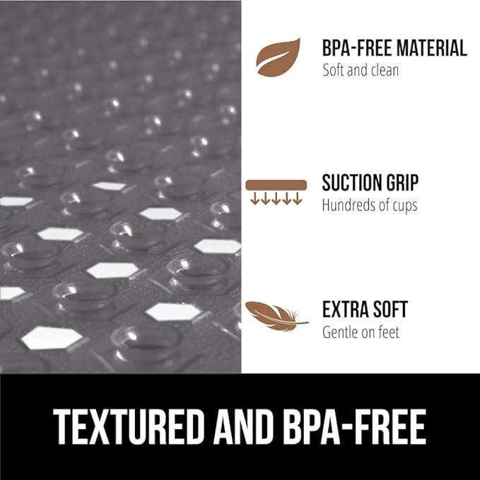 GORILLA GRIP Patented Square Shower Stall Mat, Small Bathtub Floor Mats for Stand Up Showers, Suction Cups and Drain Holes, Machine Wash, Soft on Feet, Bathroom Accessories 21x21 Inch, Charcoal Opaque