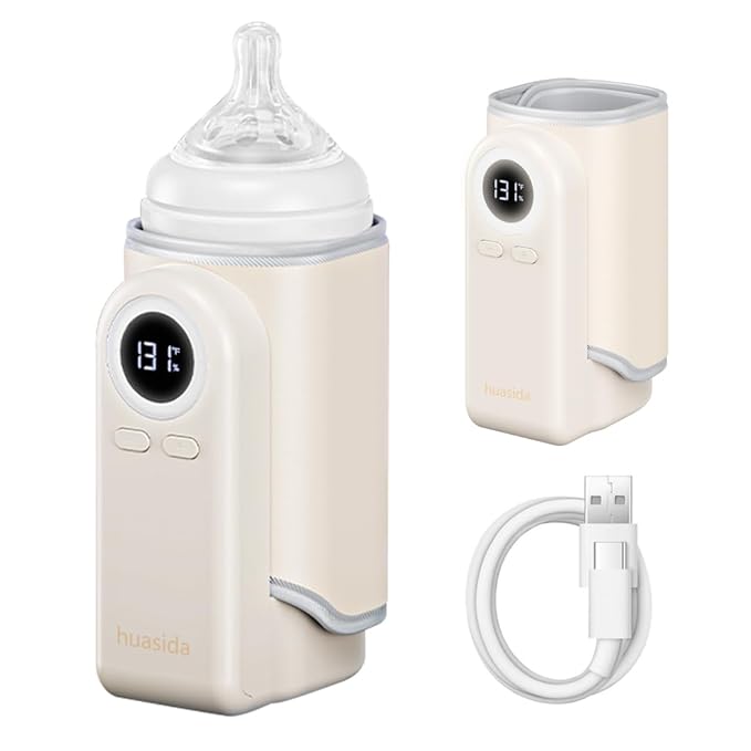 Portable Baby Bottle Warmer 4-in-1 Fast Heating Baby Milk Warmer for Breastmilk or Formula with Heating Warm Milk Constant and Warm Water Function (White)