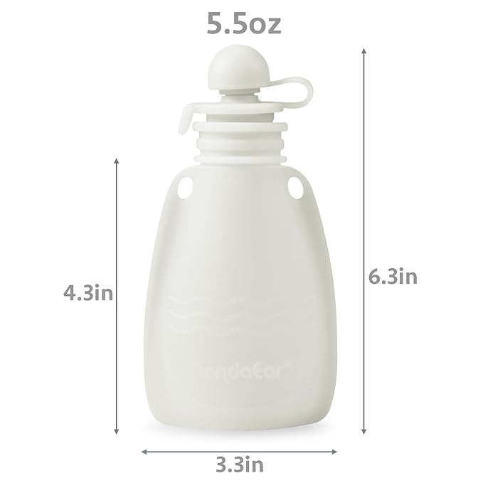 PandaEar 3 Pack Silicone Baby Food Pouches, Reusable Squeeze Pouches for Toddler with 3 Silicone Puree Feeder Spoon, BPA-Free Silicone Refillable Infant Food Storage, 5.5 oz (Light Tan&Walnut&Grey)