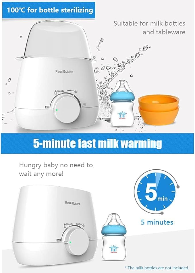 Multifunctional Baby Double Bottles Milk Water Warmer Baby Food Heater Steam Sterilizer 5-Minute Fast Warming Precise Temperature Control Auto Power Off