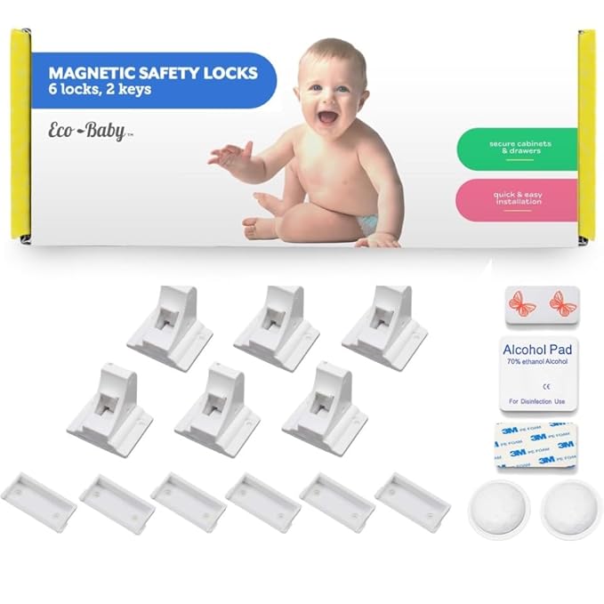 6 Pack Magnetic Cabinet Locks for Babies (with 2 Keys), Eco Baby Magnetic Baby Proofing Cabinet Locks, Child Locks for Cabinets Drawers Doors for Back to School, Easy Installation No Tools Required