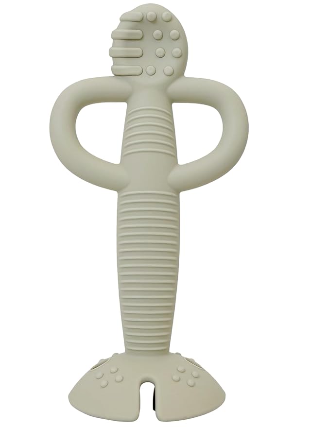 Busy Baby Teething Spoon - 2-in-1 Teether and Training Spoon for Self Feeding, Dishwasher Safe, BPA Free, Food Grade Silicone (Tan)