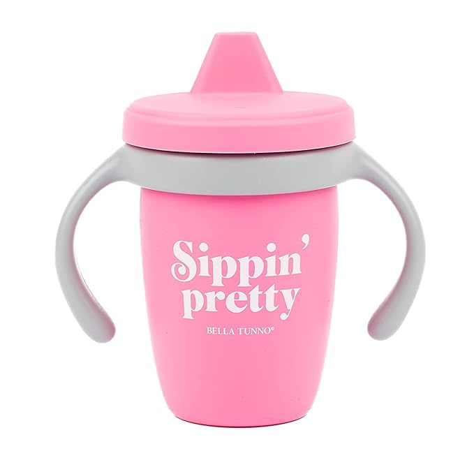 Sippy Cup by Bella Tunno, Silicone Training Cup with Transition Handles for Infants, Toddlers & Kids, Babies 6-12 Months & Toddlers 1-3 Years, Boys & Girls, Sippin’ Pretty, 8 oz