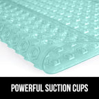 GORILLA GRIP Patented Bath Tub Shower Mat, Machine Washable Bathtub Floor Liner Mats, Suction Cups and Drain Holes to Keep Tubs Clean, Soft on Feet, Bathroom Essentials, 35x16 Inch, Clear Green