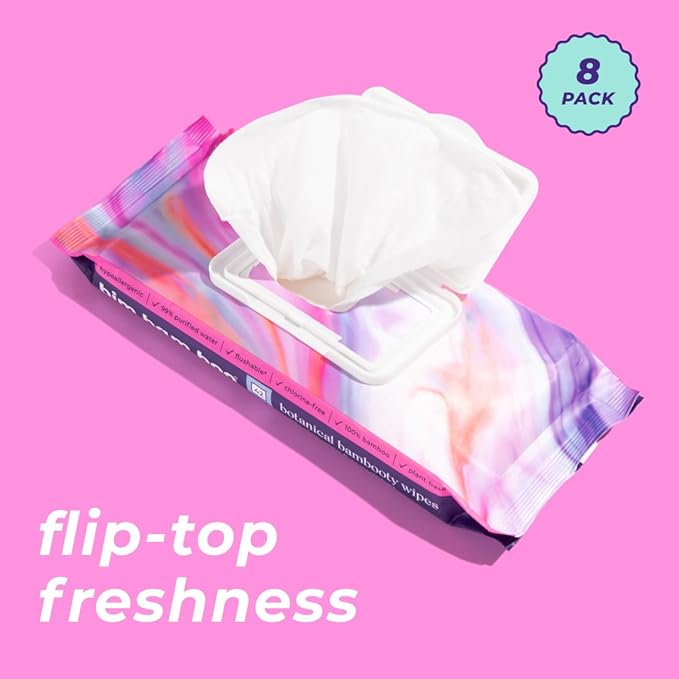 Bim Bam Boo | Flushable Wet Wipes | 100% Plant Based | Extra-Large Size Durable Bamboo | Body Safe, Smooth on Skin, Hypoallergenic | 42 Wipes Per Pouch - 8 Pouches | 366 Total Wipes