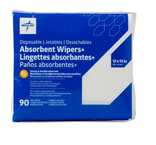 Medline Absorbent Wipers+ Disposable Heavy Duty Dry Wipes, 12" x 13" (90 Count)