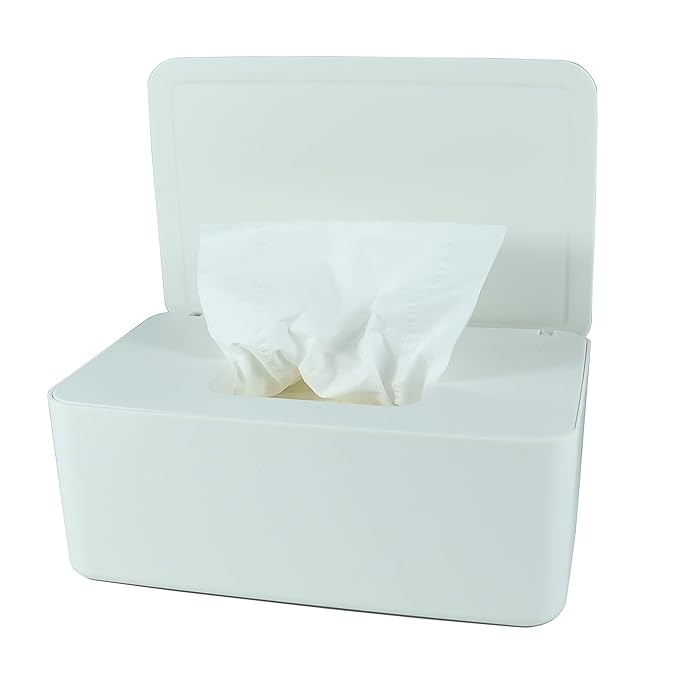 Diaper Wipes Dispenser, Baby Wipes Case, Baby Wipe Holder Keeps Diaper Wipes Fresh, Wipe Container with Non-Slip Feet (White)