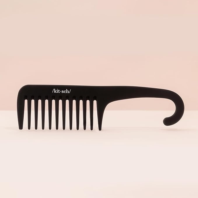 Kitsch Wide Tooth Detangler Comb - Curved Handle for Curly, Wet & Thick Hair, Black Shower Comb for Women