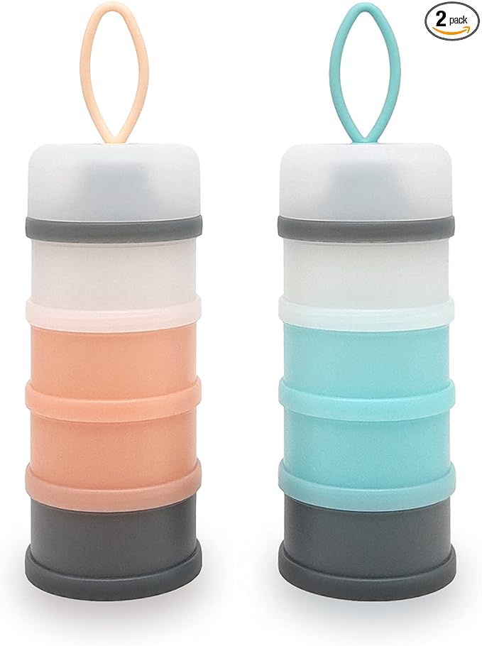 Baby Formula Dispenser, Portable Milk Powder Dispenser Container, Baby Feeding Travel Storage Container, Non-Spill Stackable Baby Snack Storage Container, BPA Free, 4 Compartments, 2 Packs