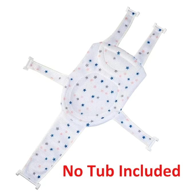 Breathable Mesh Newborn Baby Bath Mat Floating Foam Baby Tub Pillow Adjustable Non-Slip Bath Seat Pad Bath Cushion for Bathtub for 0-18 Months (Style 2-Blue(mesh)) (White)