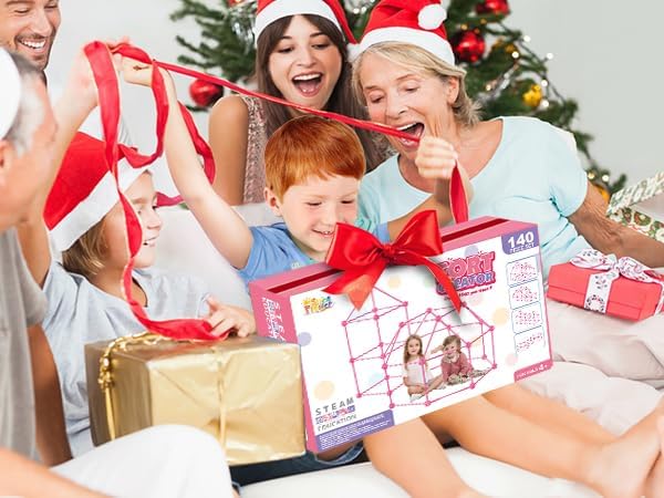 SpringFlower Fort Building Kit for Kids,STEM Construction Toys, Educational Gift for 3 4 5 6 7 8 9 10 11 12 Years Old Boys and Girls,Ultimate Creative Set for Indoor & Outdoors Activity,140 Pcs,Pink