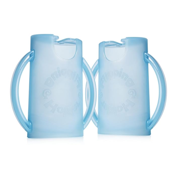 Flipping Holder Squeeze Proof Food Pouch Holder for Toddlers, Babies, Kids, Mess Free No Squeeze Juice Box Drink and Applesauce Snack Holder with Easy Grip Handles and Lid