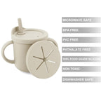 PandaEar 2 Pack Silicone Baby Straw & Snack Cup with 2 Spoons 2 Forks, Dual-Purpose Toddler Training Cups, Light Tan/Walnut