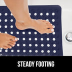 GORILLA GRIP Patented Bath Tub Shower Mat, Machine Washable Bathtub Floor Liner Mats, Suction Cups and Drain Holes to Keep Tubs Clean, Soft on Feet, Bathroom Essentials, 35x16 Inch, Navy Opaque