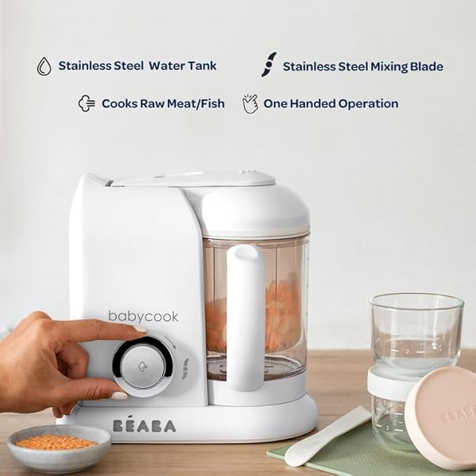 BEABA Babycook Solo 4 in 1 Baby Food Maker, Puree Steamer and Blender for Purees, Grinder with Auto Steam Cooking, Lrg Capacity 4.5 Cups 27 Servings in 20 Mins, Rose Gold