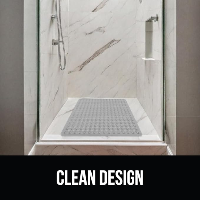 GORILLA GRIP Patented Square Shower Stall Mat, Small Bathtub Floor Mats for Stand Up Showers, Suction Cups and Drainage Holes, Machine Wash, Soft on Feet, Bathroom Accessories 21x21 Inch, Gray Opaque