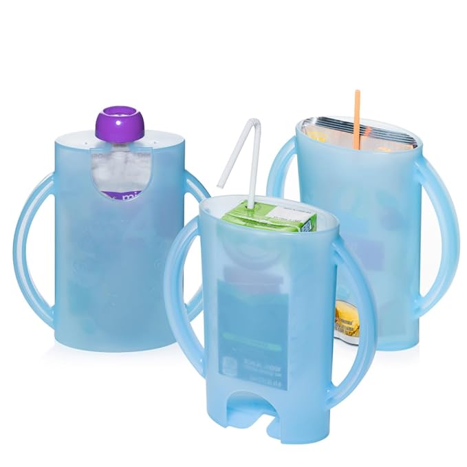Flipping Holder Squeeze Proof Food Pouch Holder for Toddlers, Babies, Kids, Mess Free No Squeeze Juice Box Drink and Applesauce Snack Holder with Easy Grip Handles and Lid