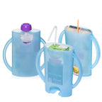 Flipping Holder Squeeze Proof Food Pouch Holder for Toddlers, Babies, Kids, Mess Free No Squeeze Juice Box Drink and Applesauce Snack Holder with Easy Grip Handles and Lid