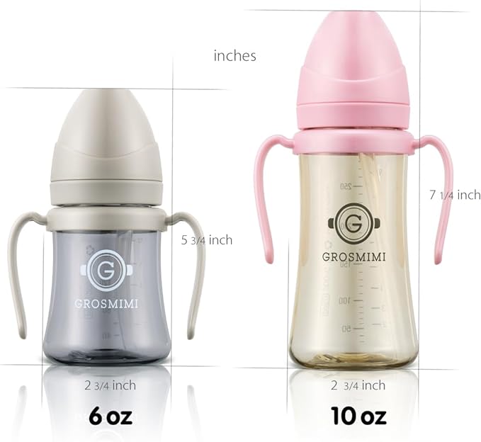 GROSMIMI Spill Proof no Spill Magic Sippy Cup with Straw with Handle for Baby and Toddlers, Customizable, PPSU, BPA Free 6 oz (Charcoal)