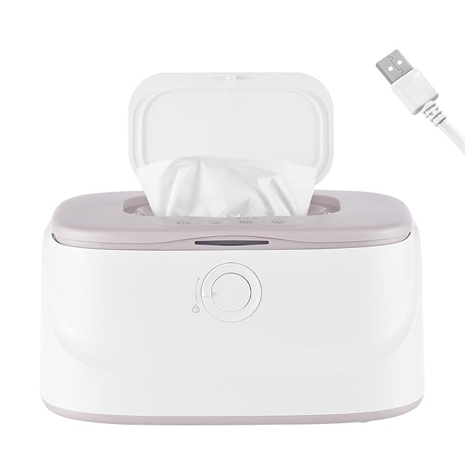 Wipe Warmer and Baby Wet Wipes Dispenser | Wipes Warmer for Newborn Baby Fast Top Heat | USB Travel & Portable Wipe Warmer with Light, Spring, Safety Lock | Wet Wipes Warmer for Bathroom 3 Temperature