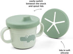 Done by Deer Foodie Spout & Snack Cup Croco Green – Spill-Proof Toddler Cup with Soft Silicone Lid – Durable, Easy to Clean, and Perfect for 6-Month-Olds