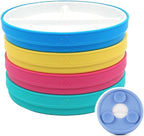 Elk and Friends Kids 6.7” Porcelain Divided Plates with Silicone Suction Sleeves | Suitable for Babies/Kids/Toddlers | Microwave & Dishwasher Safe | Non Slip | Snack Dishes | 4 Pack