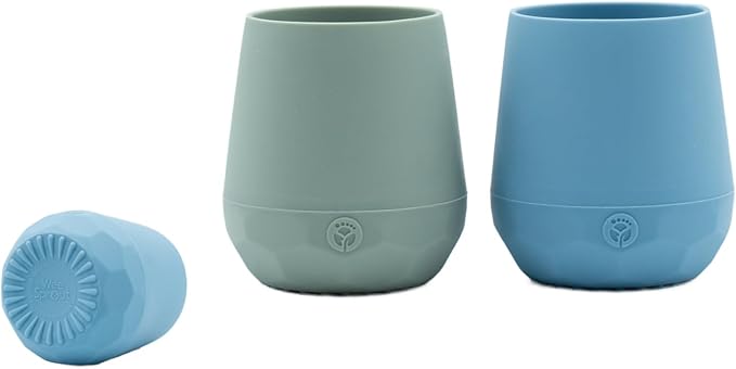 WeeSprout Silicone Baby Training Cups - Set of 2 Soft Silicone Cups - 2 oz Open Cup for Baby 6+ Months - Non-Slip Grip, Weighted Base - Gentle on Gums & Teeth (Matte Blue & Matte Green)