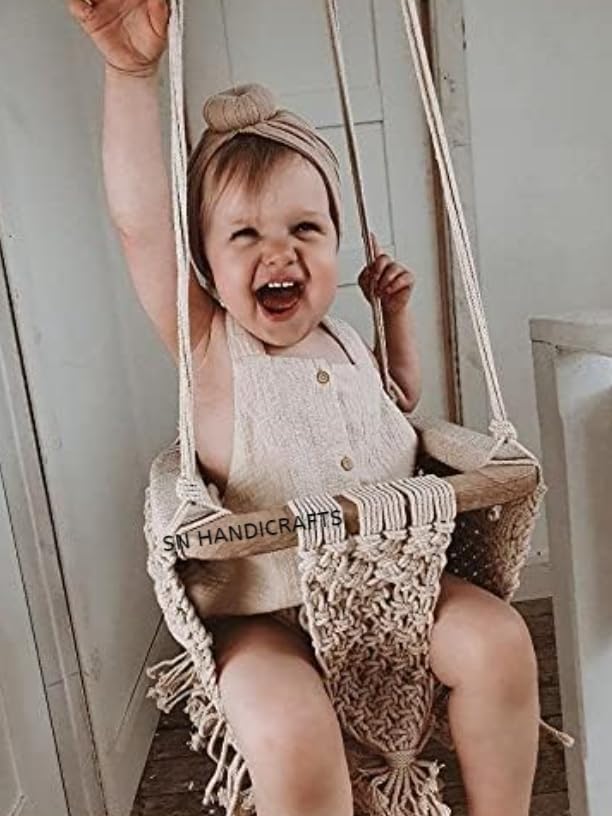 Handmade Macrame Baby Swing Natural Rope Hammock for Baby Macrame Swing Chair for Baby