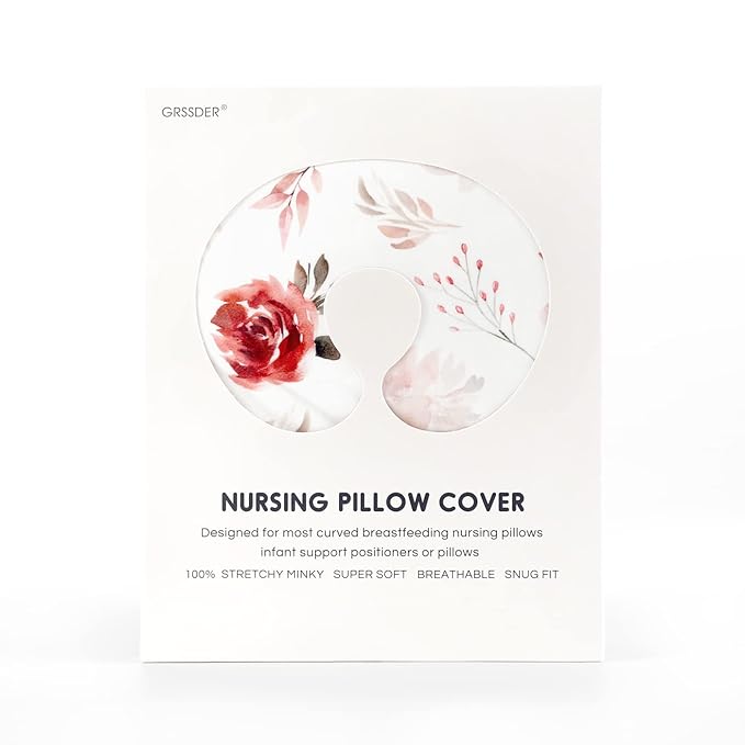 GRSSDER Nursing Pillow Cover Stretchy Minky Removable Nursing Covers for Breastfeeding Pillows, Ultra Soft Comfortable Slipcover for Boy and Girls, Pretty Watercolor Rose Flora, Orange Pink