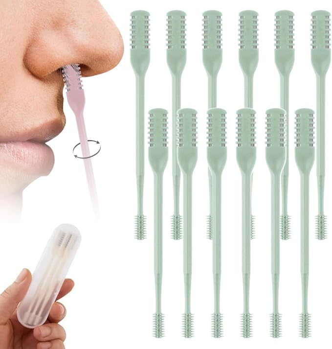 2-in-1 Nasal Hair Cutter, 360° Rotating Double Sided Nose Hair Removal Tool, Nose Hair Clipper with Ear Picker for Women and Men (Green, 12 PCS)