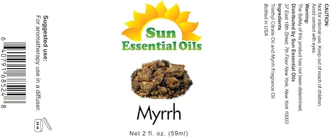 Sun Essential Oils - 2 oz Myhrr Essential Oil for Diffuser, Skin, Face, Hair & Aromatherapy Massage, Fragrance for Candle, Soap, Lotion & Shampoo Making at Home
