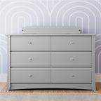 Storkcraft Crescent 6 Drawer Double Dresser (Pebble Gray) – GREENGUARD Gold Certified, Nursery Dresser for Kids Bedroom