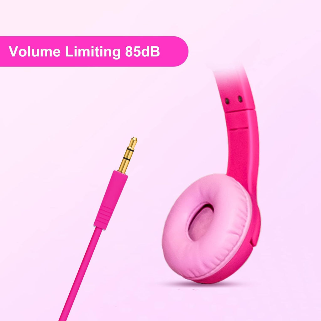 Kids Headphones with Sharing Port, Safe 85db Volume Control Light Up Cat Ear Headphones for Tablets/E-Readers, Wired Children Headphones with Microphone for School Learning Travel - Rose