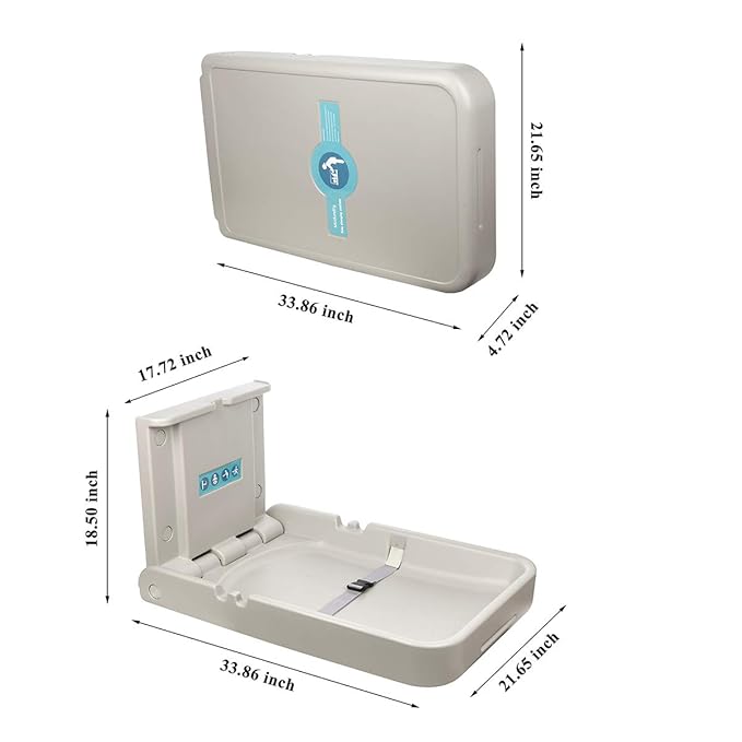 Baby Changing Diaper Station Wall-Mount: Vertical Baby Changing Table, Sturdy & Durable- with Safety Straps for Commercial Restrooms
