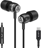 LUDOS Clamor USB C Headphones for iPhone 16 15 Pro Max Plus iPad Pro, 5 Years Warranty, USB-C Earbuds for Samsung Galaxy S24 S23 Ultra S22 S21 FE S20 A55 A54 A53, USB Type C Earphones - Black