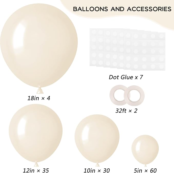 RUBFAC 129pcs Ivory white Balloons Different Sizes 18 12 10 5 Inch Latex Balloon Garland Arch for Party Decoration Birthday Gender Reveal Wedding Anniversary Baby Shower Party Supplies