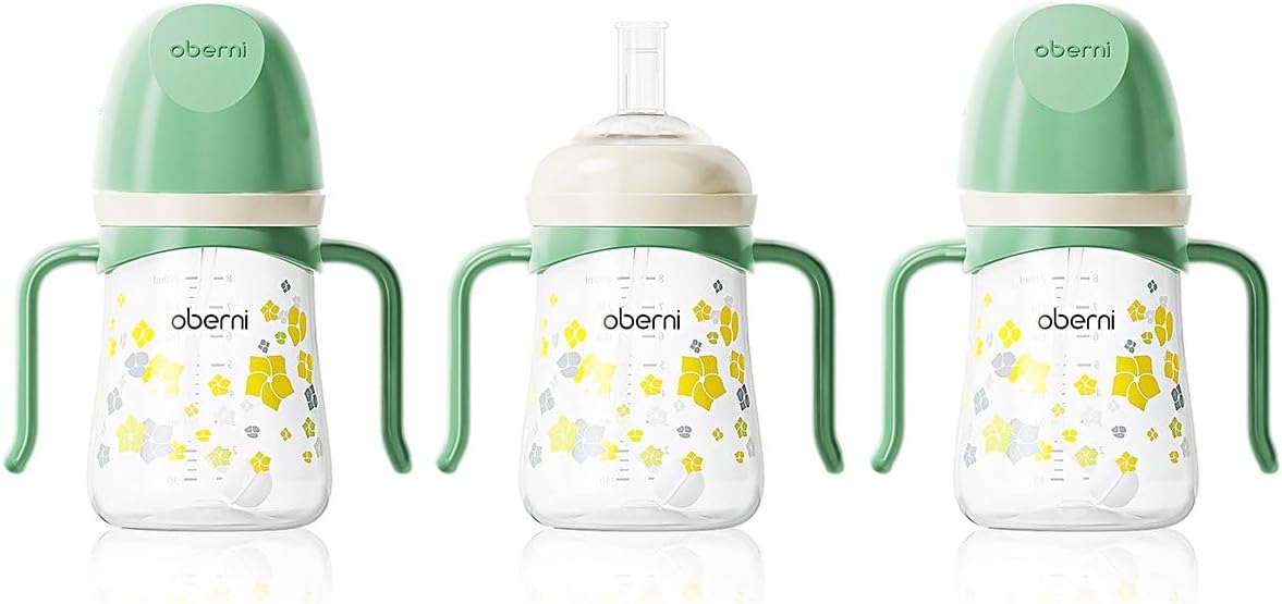 Toddler Sippy Cup 10oz, Weighted Straw Baby Drinking Water Bottle with Valved Spout for 6+ Months, 300ml/Green/3Pack