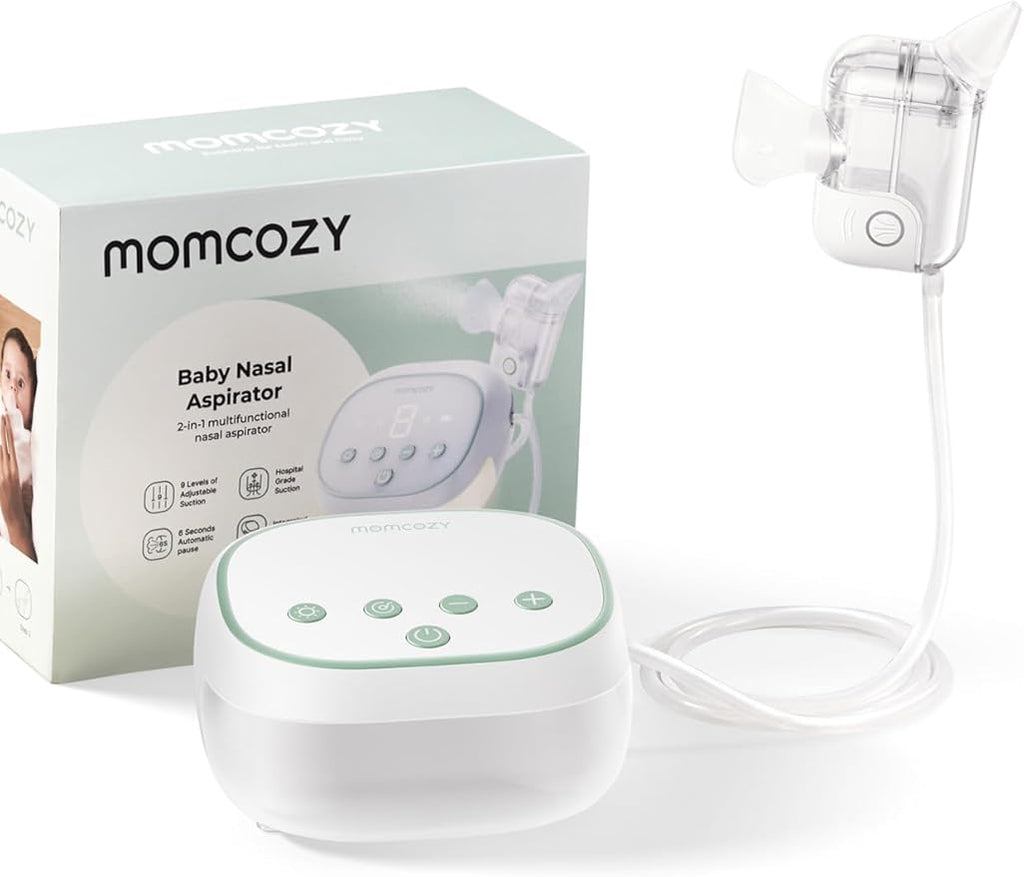 Momcozy BreezyClear Pro™ Nasal Aspirator for Baby, Hospital-Grade 75 kPa Nose Sucker with 9 Adjustable Suction Levels, Electric Nose Cleaner for Toddler, Light & Music Soothing