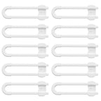 (10 pack white) 4 button Cabinet Locks, U-Shaped Proofing Drawers Safety Child Locks Adjustable, for Wardrobe,Kitchen,Bathroom,Drawer,Fridge,Cupboard Doors Knobs & Handles