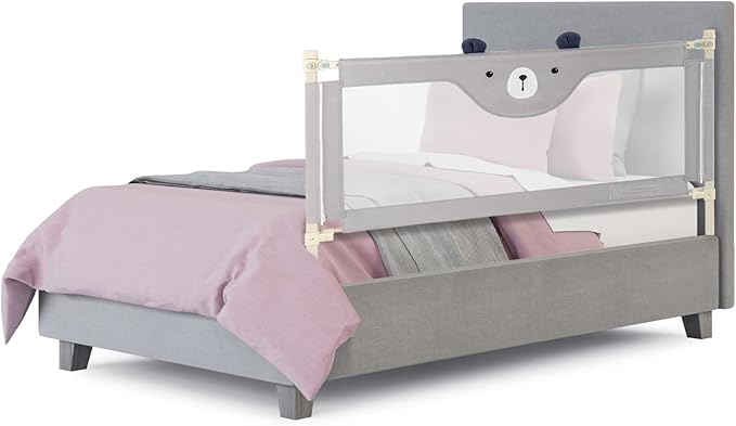 BABY JOY Bed Rail for Toddlers, 69’’ Extra Long, Height Adjustable & Folding Baby Bed Rail Guard w/Breathable Mesh & Double Safety Child Lock for Kids Twin Double Full Size Queen King Mattress (Gray)